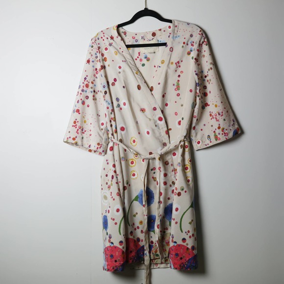 Anthropologie Other - Anthropologie Artwork Diane Pieri Kimono Robe Floral Metallic